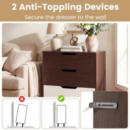 Modern 3-Drawer Dresser Wooden Nightstand With Metal Legs And Cut-Out Handles - thumbnail 6