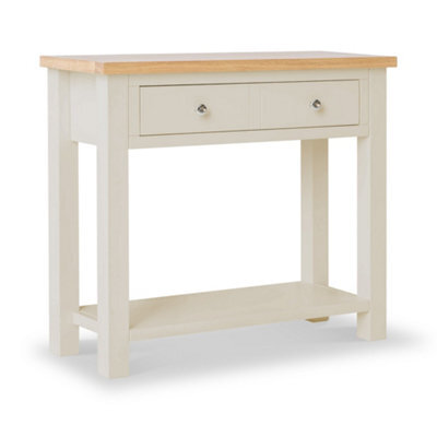 Farro Cream Console Table With Drawer - Painted With Oak Top - By Roseland Furniture - image 1