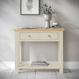 Farro Cream Console Table With Drawer - Painted With Oak Top - By Roseland Furniture - thumbnail 2