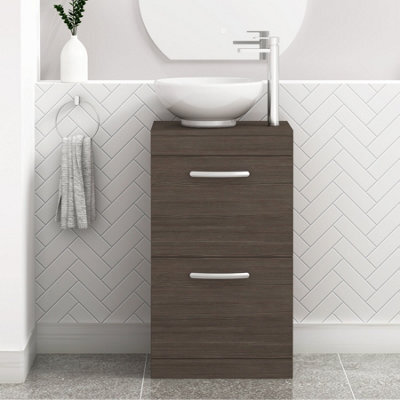 Royal Bathrooms 500mm Floor Standing Vanity Unit 2 Drawer Grey Elm & Countertop Basin - Breeze - image 1