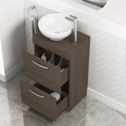 Royal Bathrooms 500mm Floor Standing Vanity Unit 2 Drawer Grey Elm & Countertop Basin - Breeze - thumbnail 3