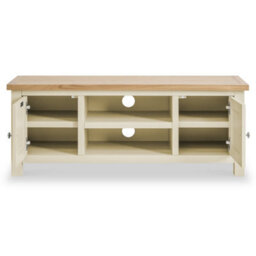 Farro Cream 120Cm Large Tv Unit - Fully Assembled - Painted With Oak Top By Roseland Furniture - thumbnail 5