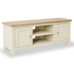 Farro Cream 120Cm Large Tv Unit - Fully Assembled - Painted With Oak Top By Roseland Furniture