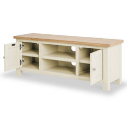Farro Cream 120Cm Large Tv Unit - Fully Assembled - Painted With Oak Top By Roseland Furniture - thumbnail 4