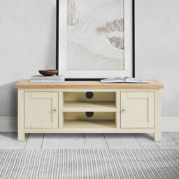 Farro Cream 120Cm Large Tv Unit - Fully Assembled - Painted With Oak Top By Roseland Furniture - thumbnail 2