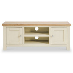 Farro Cream 120Cm Large Tv Unit - Fully Assembled - Painted With Oak Top By Roseland Furniture - thumbnail 3