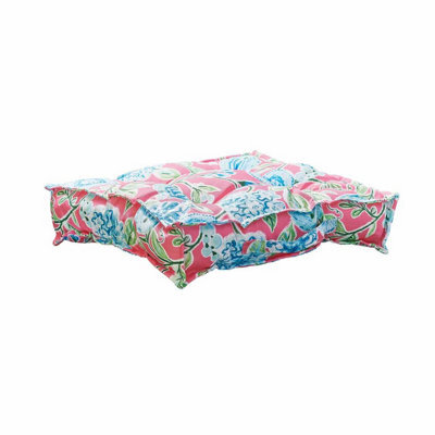 Pink Floral Garden Booster Cushion - Floor Pillow Or Furniture Seat Pad With Water Resistant Fabric & Handle - 51 X 51 X 10Cm - image 1