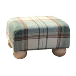 Small Tartan Footstool - Bainbridge Olive Green - Natural Gloss Bun Feet