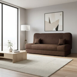 Jonas Living Room Sofa Bed With Click Clack Sleeping Surface Storage Container Wooden Frame Brown