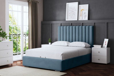 DS Living Evangeline Blue Upholstered Panel Bed With Headboard Double - image 1