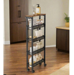 Modcraft 5-Tier Slim Rolling Trolley - Space-Saving Kitchen & Bathroom Storage Cart With Castors - thumbnail 2