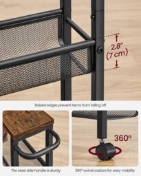 Modcraft 5-Tier Slim Rolling Trolley - Space-Saving Kitchen & Bathroom Storage Cart With Castors - thumbnail 5