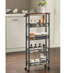 Modcraft 5-Tier Slim Rolling Trolley - Space-Saving Kitchen & Bathroom Storage Cart With Castors - thumbnail 1