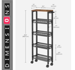Modcraft 5-Tier Slim Rolling Trolley - Space-Saving Kitchen & Bathroom Storage Cart With Castors - thumbnail 3