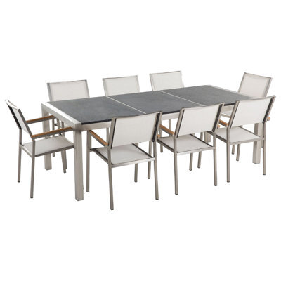 Beliani Garden Dining Set 8 Seater Grosseto Triple Plate Granite Flamed Black/ White - image 1