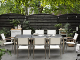 Beliani Garden Dining Set 8 Seater Grosseto Triple Plate Granite Flamed Black/ White - thumbnail 2