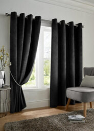 Luxury Living Velvet Thermal Blackout Eyelet Curtains Ready Made Pair Black