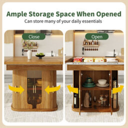 Abrihome Extendable Round To Oval Dining Table 118-158 Cm Convertible Kitchen Table  Seats 4-6  Walnut Finish With Glass Door Sideboard - thumbnail 4