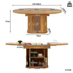 Abrihome Extendable Round To Oval Dining Table 118-158 Cm Convertible Kitchen Table  Seats 4-6  Walnut Finish With Glass Door Sideboard - thumbnail 6