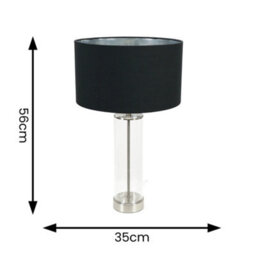 Valuelights Balan Glass With Chrome Table Lamp And Black With Metallic Chrome Inner Lamp Shade - thumbnail 4