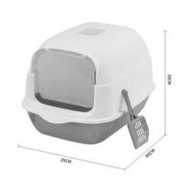 Thehotsale Large Grey Detachable Enclosed 180 Degree Flip-Top Cat Litter Box With Scoop 35Cm W X 50 Cm D X 35 Cm H - thumbnail 6