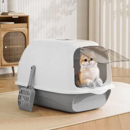 Thehotsale Large Grey Detachable Enclosed 180 Degree Flip-Top Cat Litter Box With Scoop 35Cm W X 50 Cm D X 35 Cm H