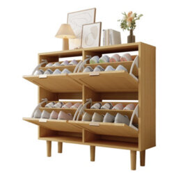 Btm Rattan Sideboard Cabinet, Kitchen Storage Cupboard With 2 Sliding Barn Doors & Adjustable Shelves, Walnut, 100X37X90Cm - thumbnail 7