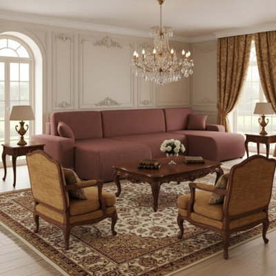 Piano U Corduroy Corner Sofa Bed Large U Shape Settee Sleep Function Ribbed Fabric  Comfortable Couch Brown - image 1