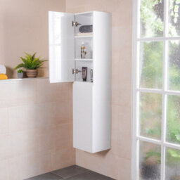 Rinse Bathrooms  1600mm Lh Wall Mounted White Gloss Tall Bathroom Furniture Storage Unit - thumbnail 2