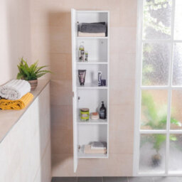 Rinse Bathrooms  1600mm Lh Wall Mounted White Gloss Tall Bathroom Furniture Storage Unit - thumbnail 4