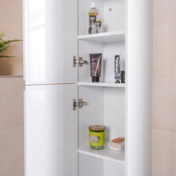 Rinse Bathrooms  1600mm Lh Wall Mounted White Gloss Tall Bathroom Furniture Storage Unit - thumbnail 5