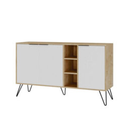 Decortie Clara Sideboard Cabinet Modern Storage Shelves Hairpin Legs Oak White 142Cm - thumbnail 2
