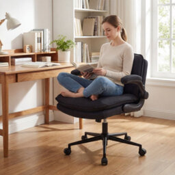 Gainoom Criss Cross Chair On Wheels With Flip-Up Arms Ergonomic Office Desk Chair Adjustable Height Grey - thumbnail 3