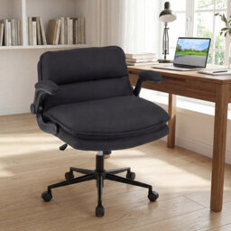 Gainoom Criss Cross Chair On Wheels With Flip-Up Arms Ergonomic Office Desk Chair Adjustable Height Grey - thumbnail 5