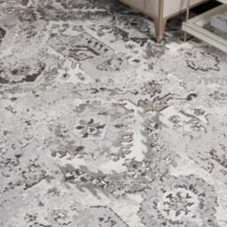 Grey Luxurious Modern Easy To Clean Abstract Floral Geometrical Viscose Wool Rug For Living Room, Bedroom - 236Cm X 297Cm - thumbnail 4