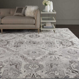 Grey Luxurious Modern Easy To Clean Abstract Floral Geometrical Viscose Wool Rug For Living Room, Bedroom - 236Cm X 297Cm - thumbnail 3