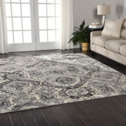 Grey Luxurious Modern Easy To Clean Abstract Floral Geometrical Viscose Wool Rug For Living Room, Bedroom - 236Cm X 297Cm - thumbnail 2
