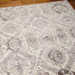 Grey Luxurious Modern Easy To Clean Abstract Floral Geometrical Viscose Wool Rug For Living Room, Bedroom - 236Cm X 297Cm - thumbnail 8