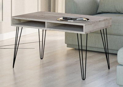 Impact Furniture Industrial Coffee Table Storage Living Room Loft Style Metal Hairpin Leg Grey Oak Effect Mr - image 1