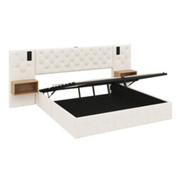 Abrihome Velvet King Upholstered Bed - Hydraulic Storage, Charging Station, Tufted Headboard & Reading Light, Beige - thumbnail 9