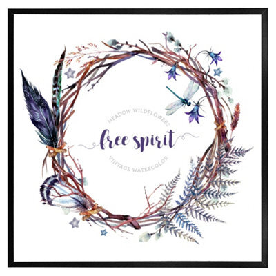 "Andrew Lee Watercolour Boho Wreath (Picutre Frame) / 30X30"" / Brown" - image 1