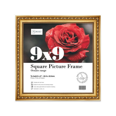 9X9 Gold Ornate Picture Frame (22.9 X 22.9Cm) Poster, Photo, Artwork, Gallery Wall Or Print - image 1
