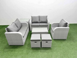 Fimous High Back Poly Rattan Garden Furniture Set Reclining Chair Loveseat Sofa Coffee Table Indoor Outdoor Set 2 Stool Side Table - thumbnail 2