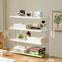 White 4 Tier Acrylic Desktop Bookcase Home Office Organiser Rack - thumbnail 2