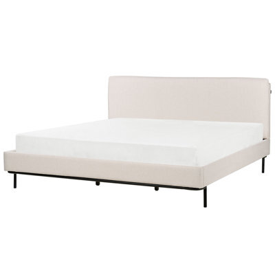 Beliani Bed Fabric Corio 180 X 200 Cm (Eu Super King) Light Beige - image 1