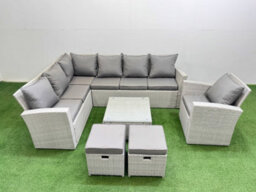 Fimous Outdoor Rattan Garden Furniture Set 9 Seater Corner Sofa Sets With Square Coffee Table Chair 2 Small Footstools Light Grey - thumbnail 1