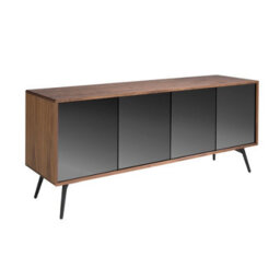 Angel Cerda Elegant Black Mirror Effect Sideboard With Walnut Finish And Steel Legs