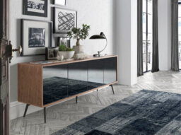 Angel Cerda Elegant Black Mirror Effect Sideboard With Walnut Finish And Steel Legs - thumbnail 5