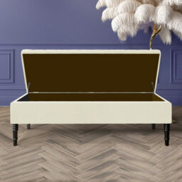 Safar 90Cm Ottoman Storage Bench - Naples Shoe Bench - Cream Lined Upholstery Storage Footstool - thumbnail 2