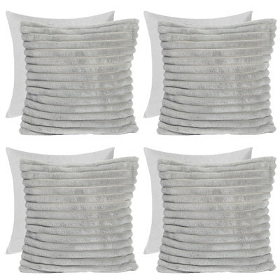 OHS 4 X Faux Fur Thick Rib Filled Cushion Covers, 45 X 45Cm - Grey - image 1